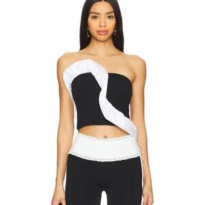 Free People Jagger Knit Black White Ruffle Tube Top Size XL New